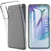 Coque Samsung Galaxy S21 FE 5G Transparente + 2 Verre trempé écran Protecteur,Souple TPU Housse étui de Protection BuTranse