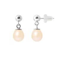 PERLINEA - Boucles d'Oreilles Comète - Véritables Perles de Culture d'Eau Douce Poires 6-7 mm Rose Naturel - Or Blanc - Bijoux