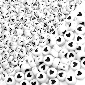 OBJET DÉCORATIF Perles Alphabet 900pcs Blanc Perles Coeur en Acryl