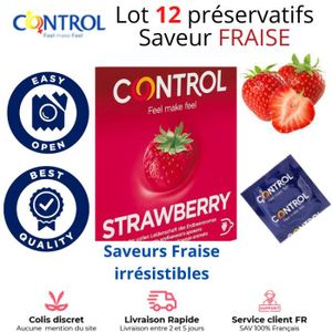 PRÉSERVATIF 12 Préservatifs Control Saveur Fraises Capotes Hom