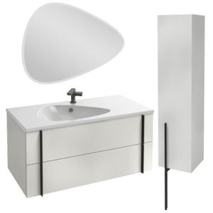 MEUBLE VASQUE - PLAN Meuble lavabo simple vasque 100 cm JACOB DELAFON Nouvelle Vague blanc brillant + colonne de salle de bain version droite + miroir