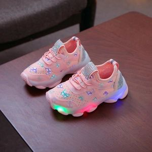 BASKET Enfants Enfant Bébé Filles Papillon Cristal Led Lumineux Sport Run Baskets Chaussures Rose