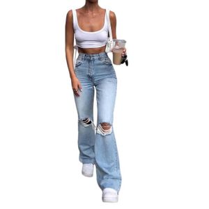 JEANS Bootcut Jeans Femme pour Femme Taille Haute Évasé Vintage Effet Usé Stretch Jean Décontracté en Denim Jeans Boyfriend,Bleu2