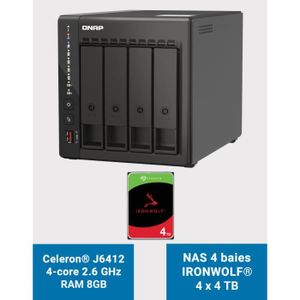 SERVEUR STOCKAGE - NAS  QNAP TS-453E 8GB Serveur NAS 4 baies IRONWOLF 16To