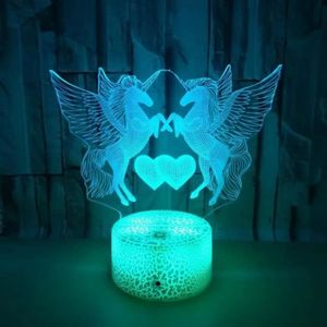LAMPE DECORATIVE Deux Licorne 3D Lampe avec Télécommande LED éclair