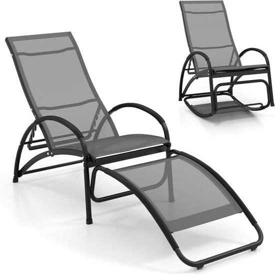 Fauteuil à Bascule Rembourré Gris - Charge 150kg - Pour Jardin, Salon Ou Véranda