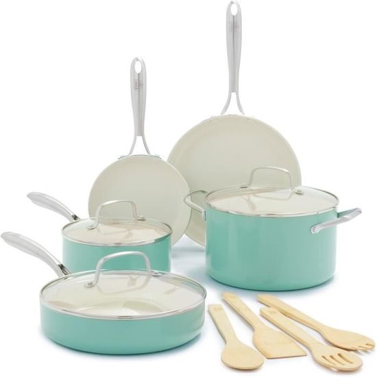 Batterie De Cuisine 7 Pièces En Céramique Antiadhésive - Poignée Amovible - Compatible Induction - Casseroles, Poêles, Couvercle Verre - 7