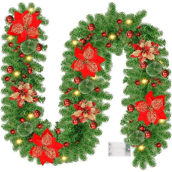10M Guirlande De Noel Sapin ,Guirlandes Tinsel Noël,Guirlande Artificielle Noël Pour Mariage Anniversaire Fête Escalier(Rouge