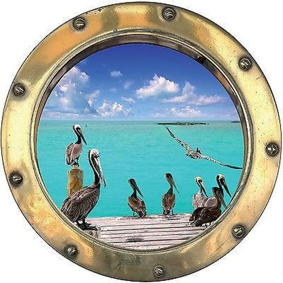 Sticker trompe l'oeil déco Pelican réf:hublot 1116 