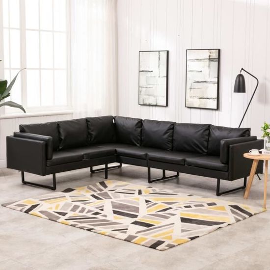 825Styles•)Canapé d'angle panoramique Esthétiquement||Canapé Relaxation Couchage Sofa Salon-Séjour-Bureau Similicuir Noir Meilleures