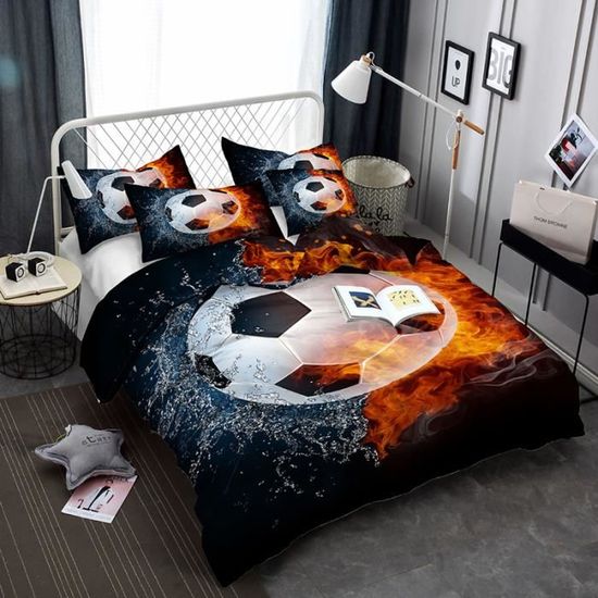 Housse De Couette Football 140x200cm + 2 Taies D'oreiller 50x75cm, 3D Sets De Housses De