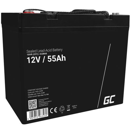 GreenCell® Rechargeable Batterie AGM 12V 55Ah accumulateur au Gel Plomb Cycles sans Entretien VRLA Battery étanche
