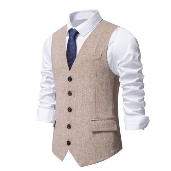 Gilet De Costume Pour Homme Sans Manches - Coupe Ajustée, Uni, Respirant - Pour Mariage, Business, Tenue Formelle