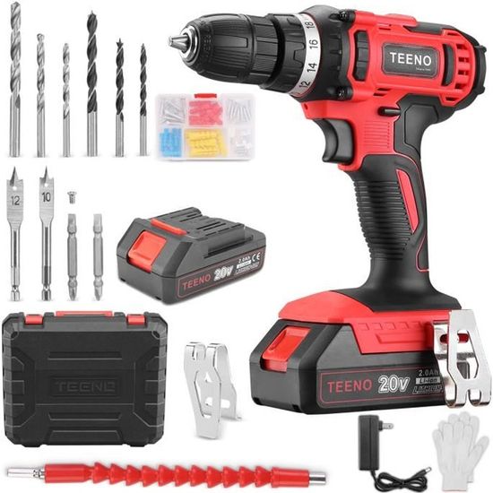 Perceuse-visseuse Sans Fil TEENO 21V - 2 Batteries 2.0Ah, 45 Nm, 31 Accessoires, Mallette - Compatible Batteries Makita - 5