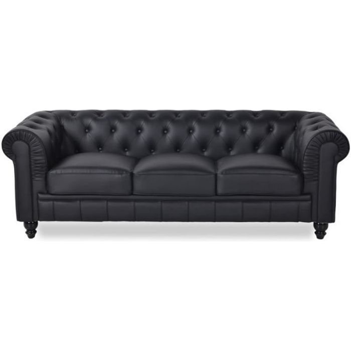 Canapé Chesterfield 3 places - PU Noir