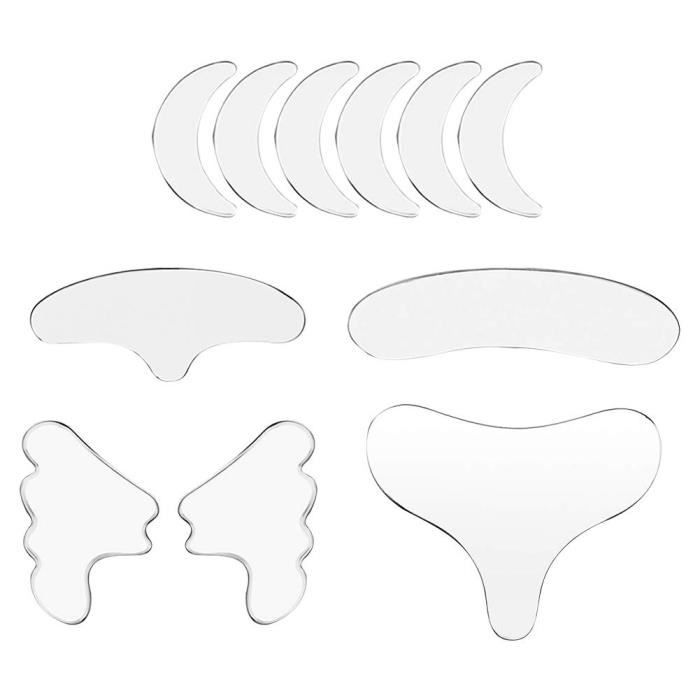 APPAREIL DE MASSAGE MANUEL,11 pièces-ensemble réutilisable Silicone rides front autocollant visage cou autocollant yeux autocollant