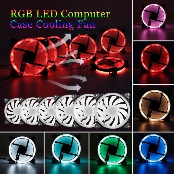 RGB LED Ventilateur Silencieux 120mm 7 Couleur Télécommande Pour Boîtier PC 6PCS Ventilateur At36274
