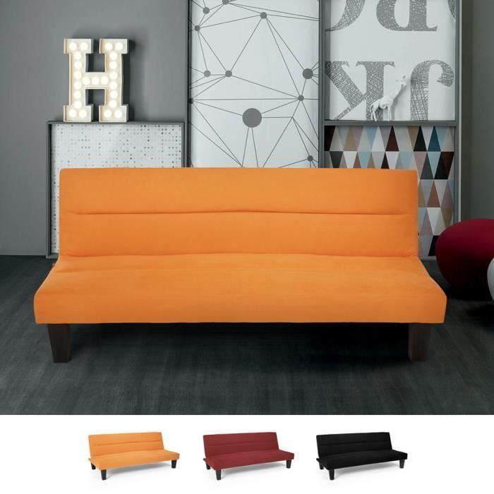 Canapé droit 2 places Orange Velours Pas cher Moderne Confort