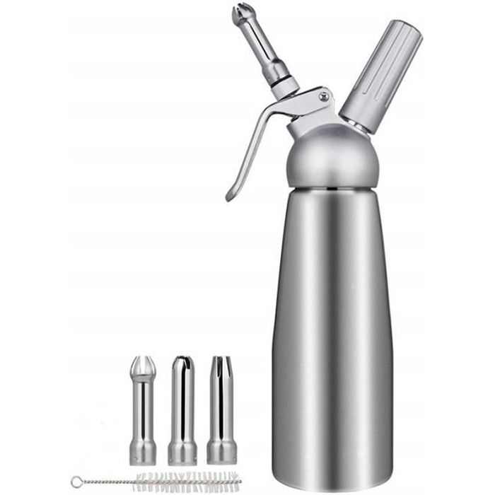 Siphon à Chantilly Professionnel - 500 ML Crème Fouettée en Métal avec 3X Douille Décoration - Appareil pour Cuisine Chaud et Froid