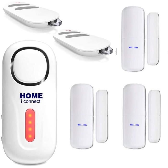 Alarme Maison - Alarme Maison sans Fil - Alarme Porte et fenêtre - avec 3 Détecteurs - 2 Télécommandes - 8 Autocollants - Alarme de