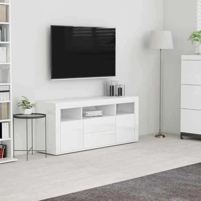 Meuble TV Blanc brillant 120x30x50 cm Aggloméré