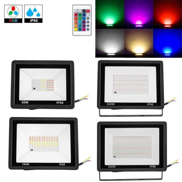 Aufun Projecteur d'extérieur LED 300 W RVB IP65 étanche en aluminium pour cour garage terrain de sport
