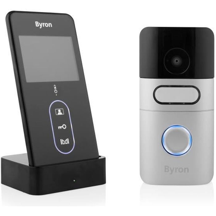 Byron DIC-24615 Interphone portier vid�o sans fil - Portable - 200 m�tres de port�e - Avec piles rechargeables