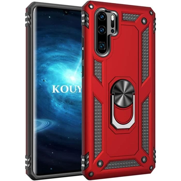 Coque Huawei P30 Pro,Double Couche Renforcée Défense Bumper TPU Silicone Antichoc Armure avec Anneau SuppoRouge