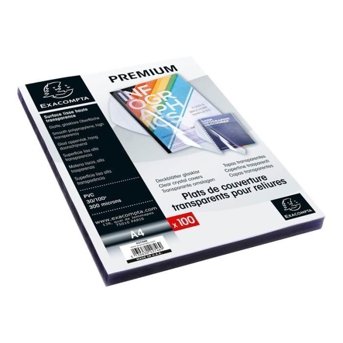 Exacompta Polychlorure de vinyle (PVC) A4 (210 x 297 mm) transparent 100 unités couverture à reliure