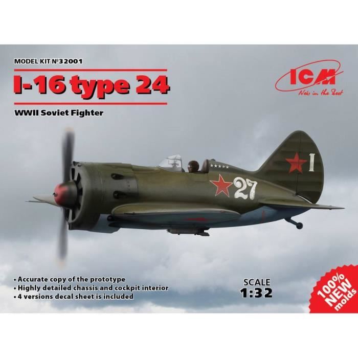 Polikarpov I-16 type 24, WWII Soviet Fighter (100% nouveaux moules) Copie précise du prototype Châssis très détaillé et intérieu