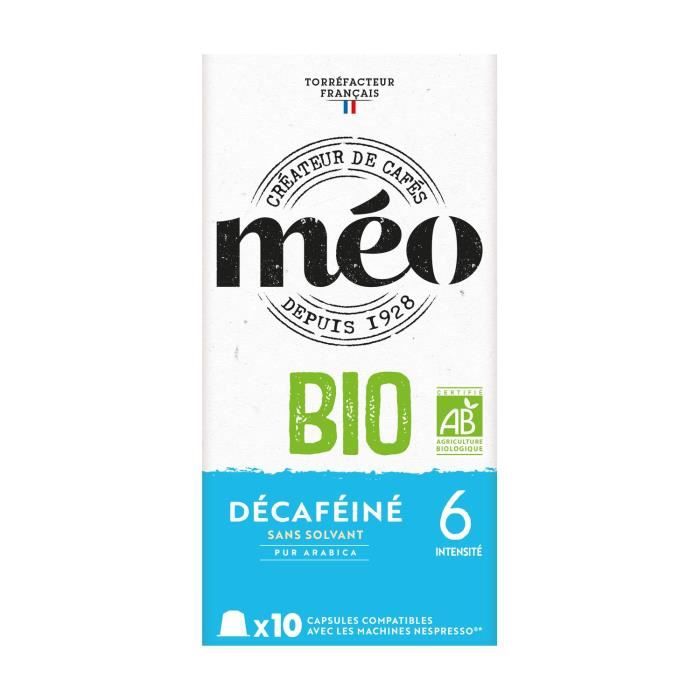 MEO Décaféiné intensité 6 Café capsules Bio compatibles NESPRESSO - Boite de 10 capsules
