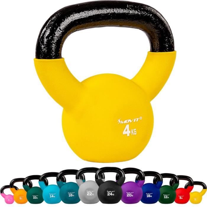 MOVIT Kettlebell 4kg jaune en fonte néoprène