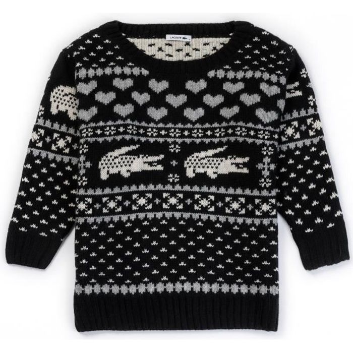 LACOSTE Pull Femme Noir - Col Rond - Manche Longue - Ref : DAF5395.WQ4
