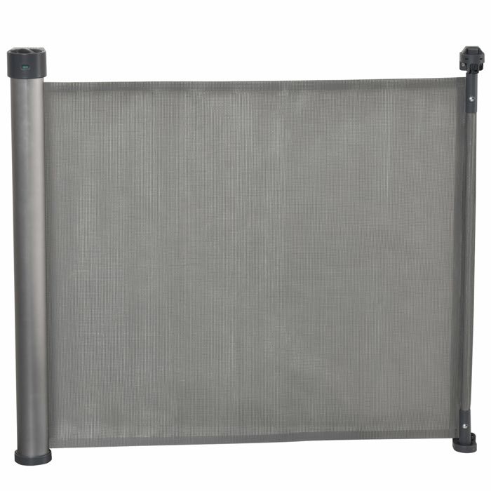 Barriere de securite escalier Homcom modele retractable automatique en pvc - 140 x 10 x 88 cm - Gris