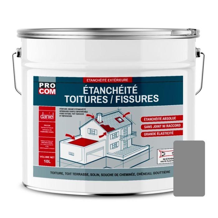 Peinture d'étanchéité pour toiture, réparation tuiles, fissures, anti-fuites, anti-mousse, décore et protège 10 litresGris Gris