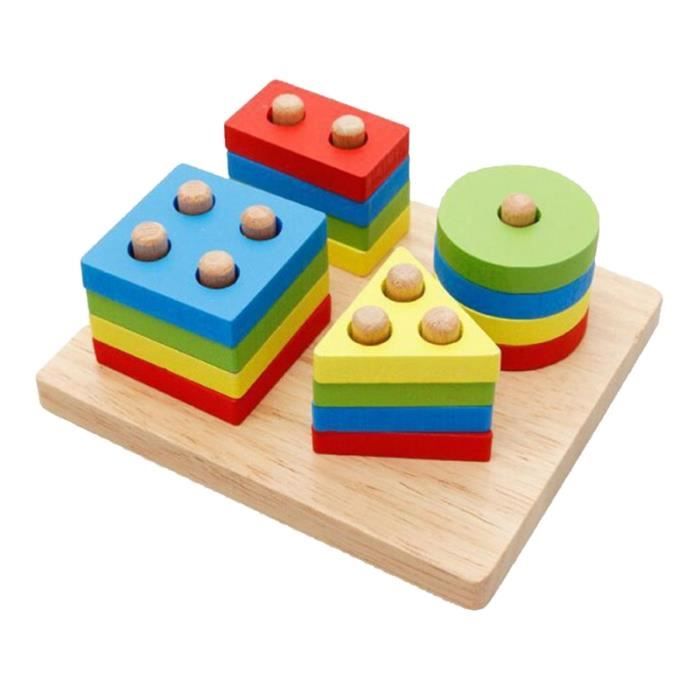 Puzzle de bloc de construction Structure en bois colorée éducative jouets blocs de pour enfants bébé tout-petits