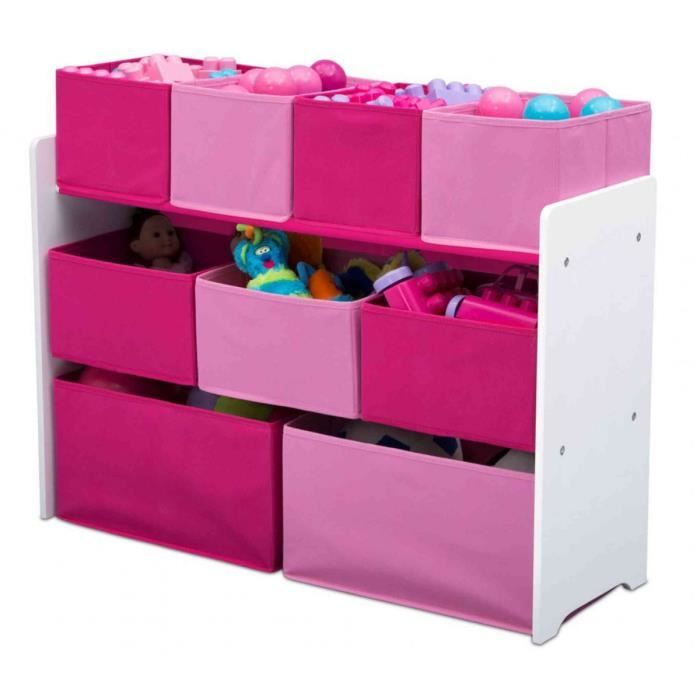 Bibliothèque organiseur enfant 9 cases en bois blanc et rose - BI15006