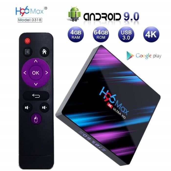 WF34178-Android 9.0 H96max Smart TV BOX RK3318 Quad-Core 64bit Dual Wifi 4G+64G 4K LAN100M Wi-FI 2.4G-5.8G Netflix Multimédia Box