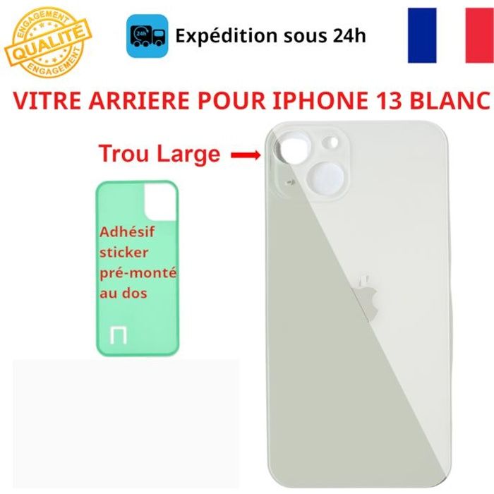 Vitre Arrière IPhone 13 Blanc Avec Grand Trou (BIG HOLE) - Neuf, Avec Adhésif
