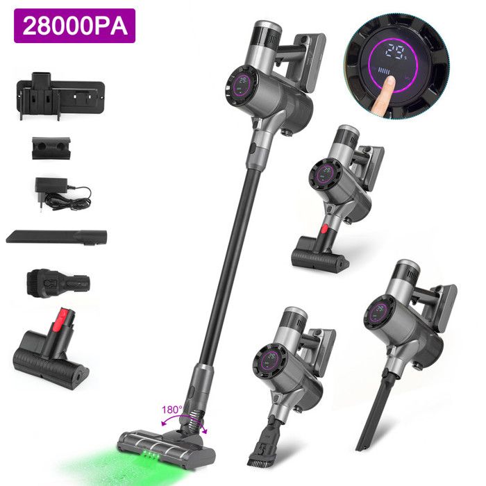 Aspirateur Balai Sans Fil Cyansharp 28KPA - 3 Vitesses, écran LED, Batterie Amovible 40 Min - Pour Sols Durs, Tapis, Poils D'animaux (Violet)