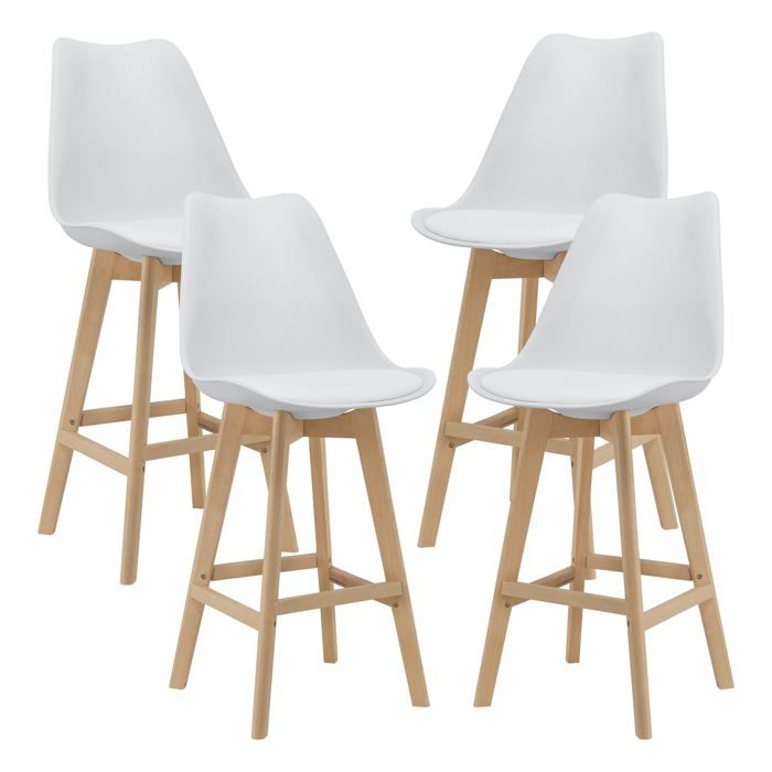 Tabourets de bar - en.casa - Lot de 4 - Plastique et hêtre - 105 x 48 x 58 cm - Blanc Tabourets de bar - en.casa - Lot de 4 - Plastique et hêtre - 105 x 48 x 58 cm - Blanc
