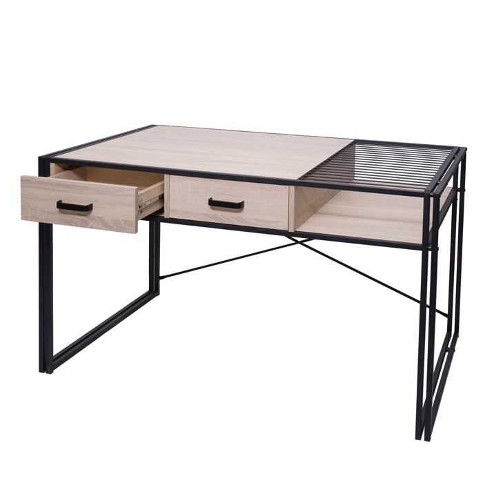 Bureau d ordinateur avec tiroirs et compartiment de rangement design industriel 76x120x70cm aspect chêne 04_0001450 Bureau d ordinateur avec tiroirs et compartiment de rangement design industriel 76x120x70cm aspect chêne 04_0001450