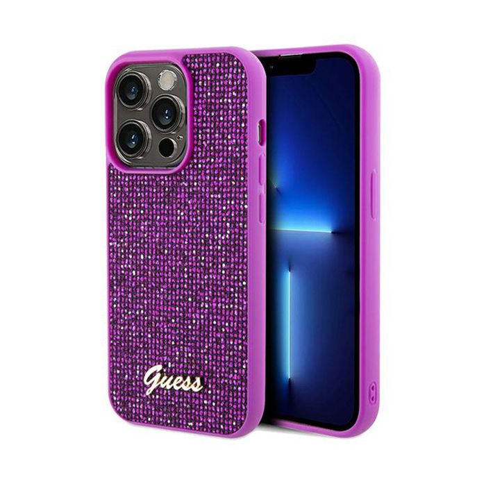 Guess Coque de téléphone - Disco Metal Script - Fuchsia - Souple - Brillant - vue 1