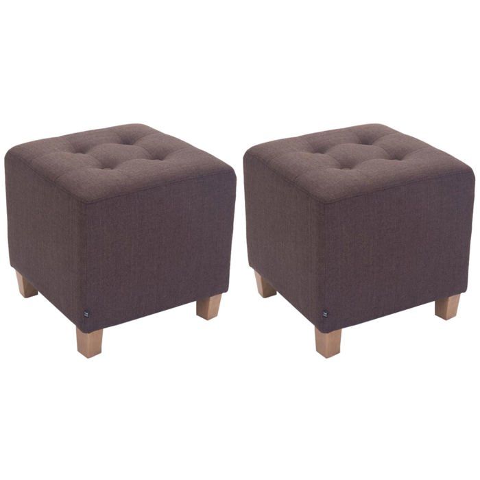 Lot de 2 tabourets bas pouf repose pieds forme carree en tissu marron 10_0004471
