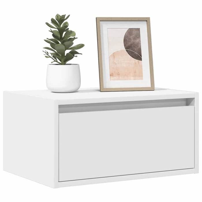 vidaXL Table de chevet murale avec lumières LED blanc armoire table dappoint armoire de lit armoire de chevet table de 860211