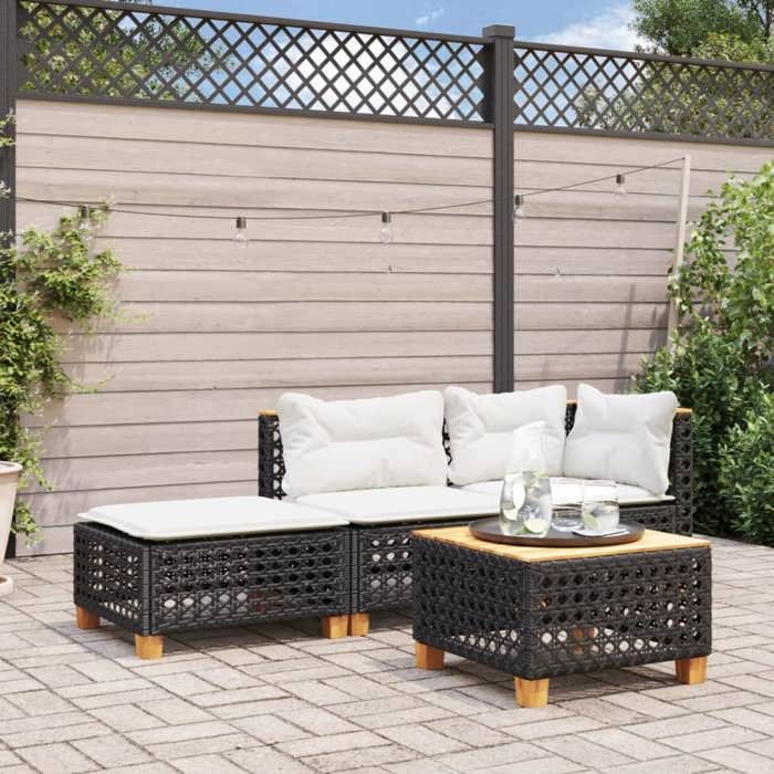 vidaXL Tabouret de jardin et coussin noir 63 5x56x32 cm résine tressée siège de jardin sièges dextérieur tabouret cube 365932