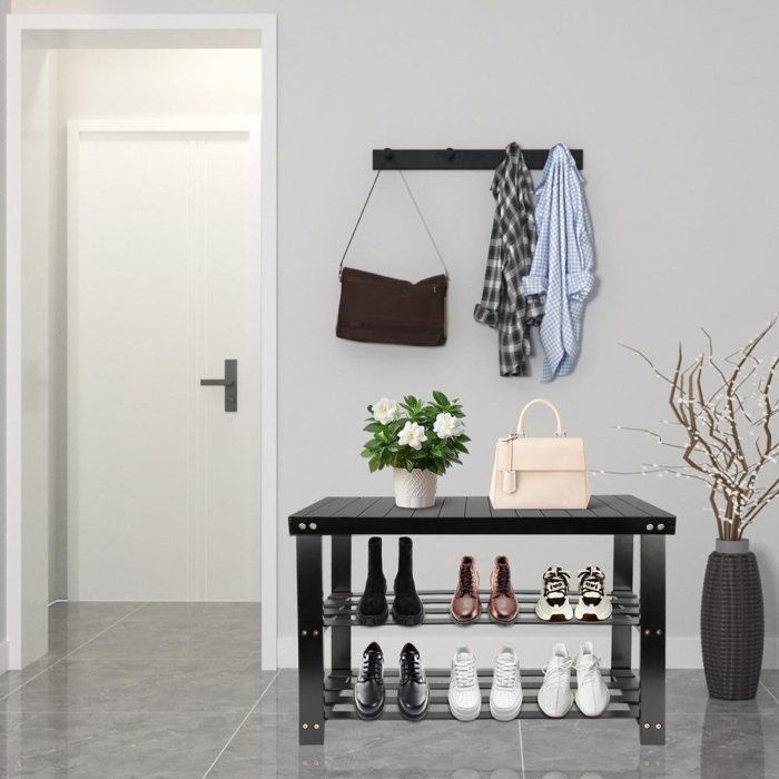 MIPAN.Banc Étagère à Chaussures en Bambou Naturel 3 Niveaux - Bancs de Rangement - Organiseur à Chaussures - Max:130 kg - Noir