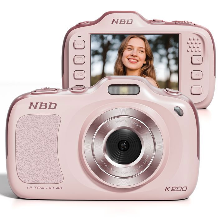Appareil photo numérique - NBD - 64MP 4K - Autofocus - Zoom 16x - Carte SD 32 Go - Rose