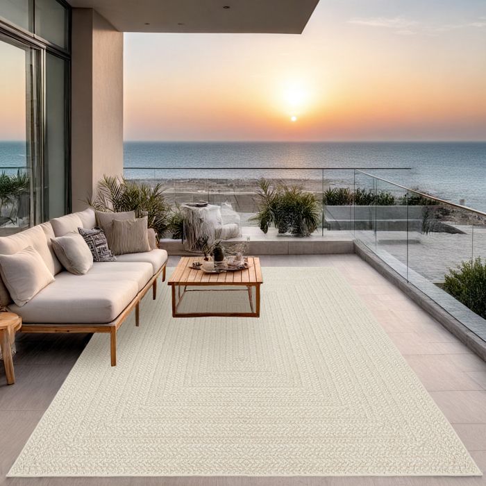 the carpet Kansas Tapis dintérieur et dextérieur aspect jute résistant aux intempéries Crème 60 x 180 cm (5001)