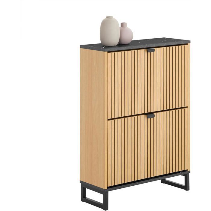SoBuy Meuble à Chaussures Fin Entrée avec Abattants Rangement Compact Design Scandinave Noir Bois Clair 60x24x88cm SoBuy Meuble à Chaussures Fin Entrée avec Abattants Rangement Compact Design Scandinave Noir Bois Clair 60x24x88cm